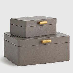 🌿NEW! QUINCE Shagreen Leather Decorative Boxes (Set of 2) Grey 5892